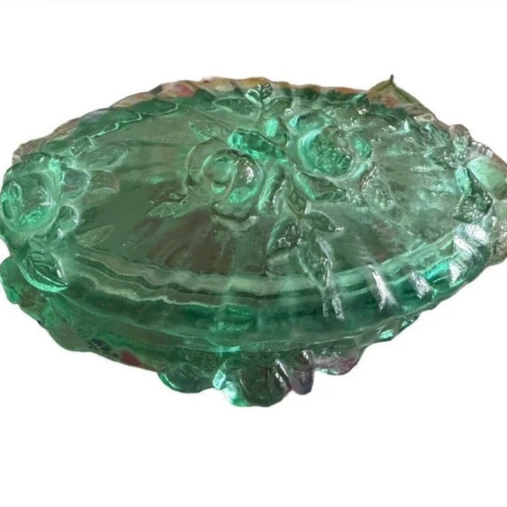 Vintage Fenton Opalescent Cabbage Rose
Trinket Box w Lid